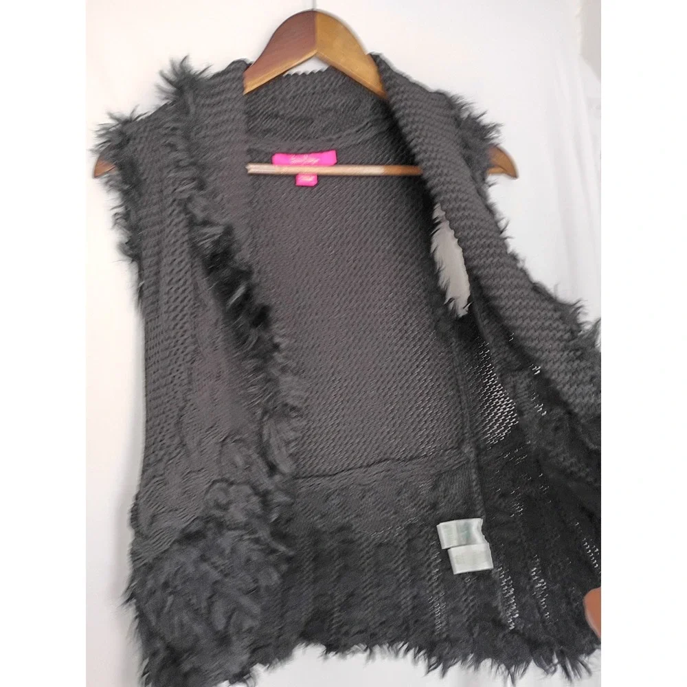 Lilly Pulitzer Boho Faux Fur Trim Cable Knit Vest Cotton Blend Fits‎ S $168